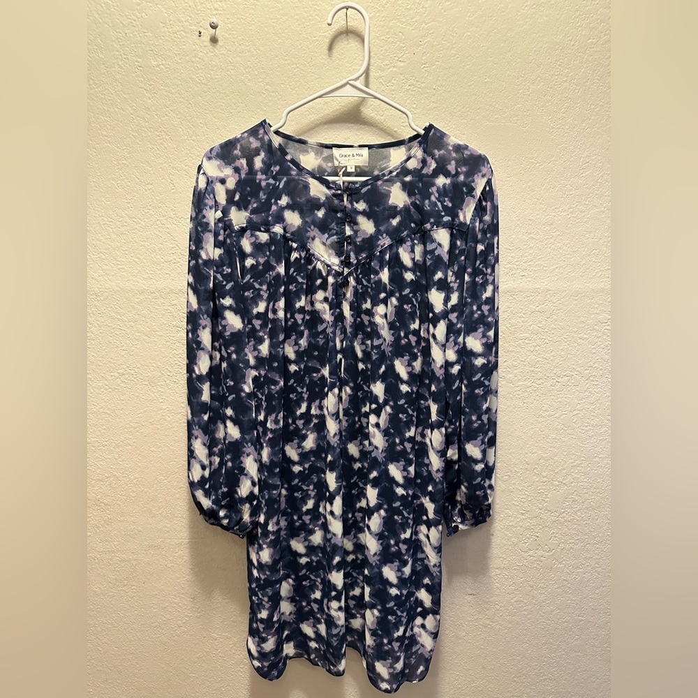 Patterned Blue and White Women's Dress